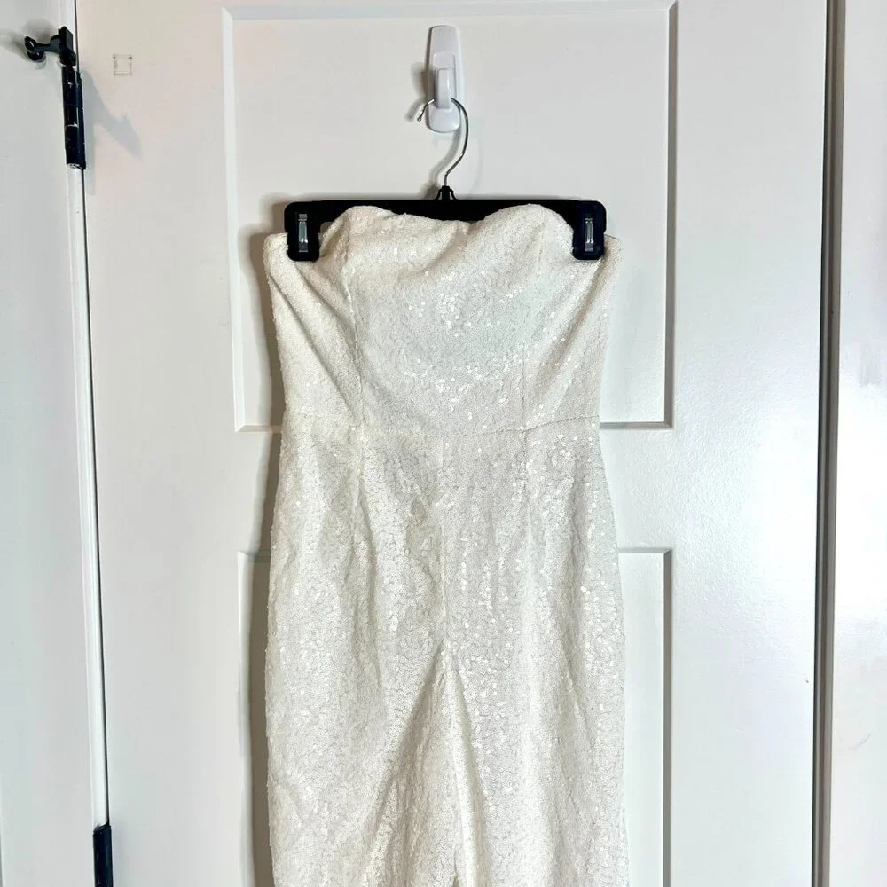 Lulus Like A Diamond White Sequin Strapless Jumpsuit Bridal Bride Bachelorette - Picture 4 of 10